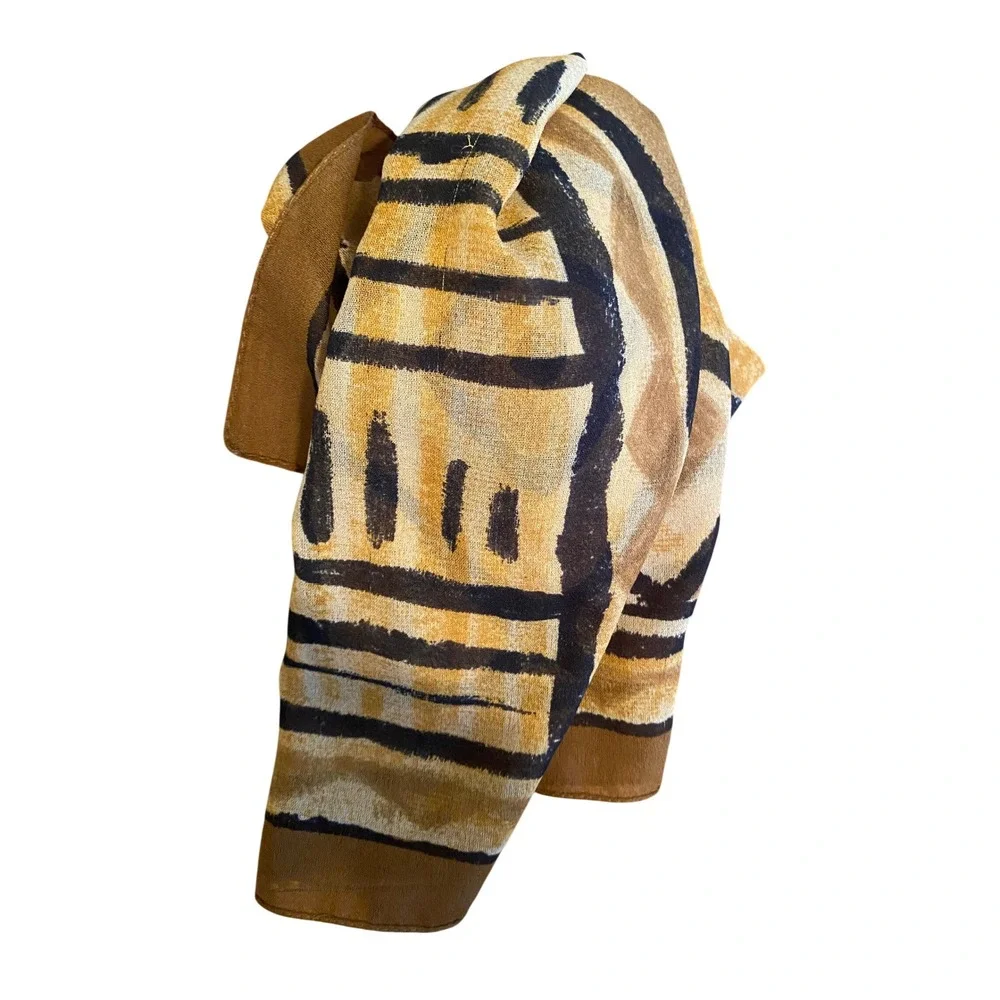 Abstract Geometric Print Scarf Earthy Mustard Brown Black Lightweight Wrap